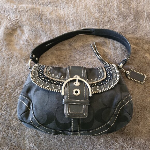 Coach 10484 Y2K Soho Black Signature Jacquard & Leather Studded Buckle Shoulder - Picture 16 of 16
